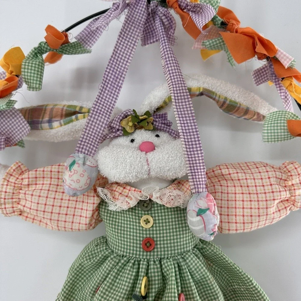 Vintage Plush‎ Easter Bunny Rabbit Spring Door Wreath Wall Hanging Decor 18